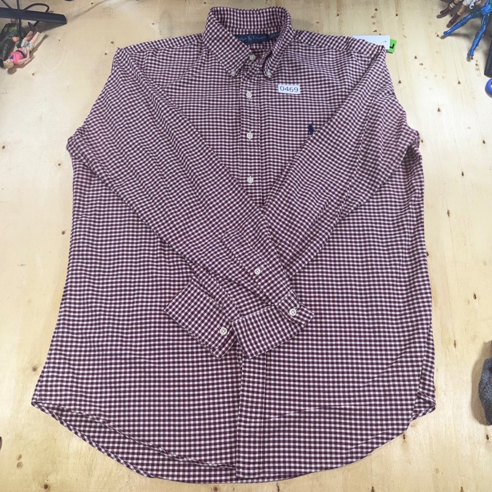 Polo Ralph Lauren Mens L Burgundy Gingham Check Button Down Shirt Long Sleeve